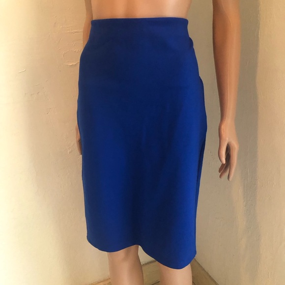 Studio F Royal Blue High-Waisted Elastic Pencil Skirt Back Slip Women’s Size 12 - Picture 6 of 16